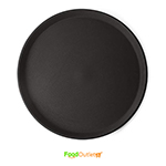 Plastic, Rubber Lined Bar Non-Slip Round Tray, 16 Inch - (Iconic Black)